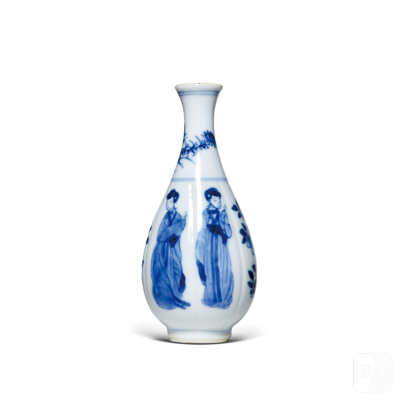 清康熙青花四美图瓜棱小胆瓶